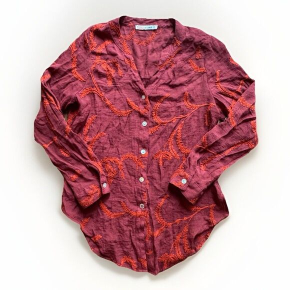 Fig & Flower Top Anthropologie Button Down Shirt Red Embroidery Size Medium - Picture 1 of 10